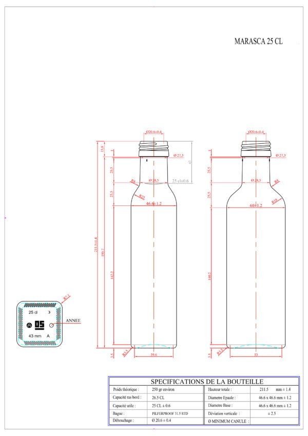 Bouteille Marasca 25cl Blanche – Image 2