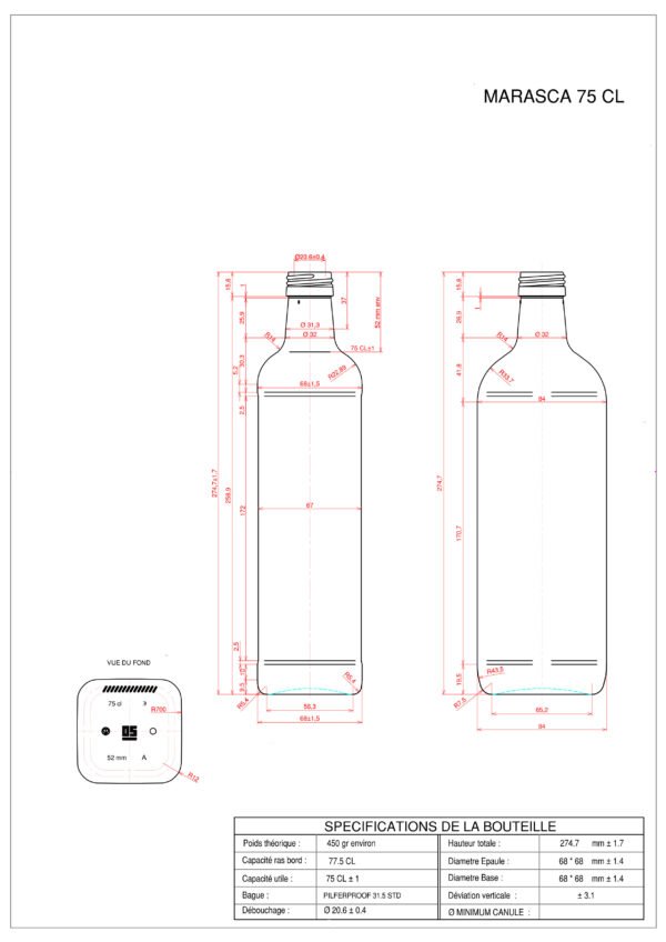 Bouteille Marasca 750 ml Blanche – Image 2