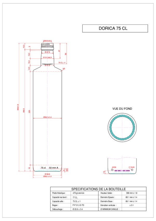 Bouteille Dorica 750ml Blanche – Image 2